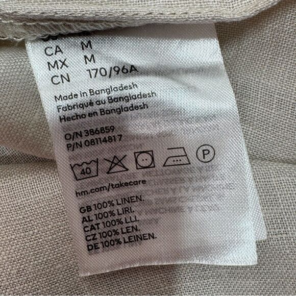 H&M Home Linen Button Up Shirt Dress Beige Tan Medium Long Sleeve Beach - Picture 10 of 12